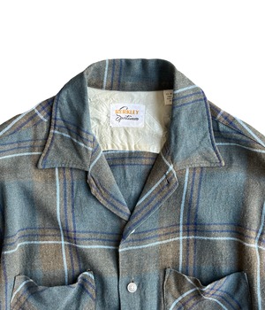 Vintage 60s M Rayon ombre check loop collar shirt -Berkley-