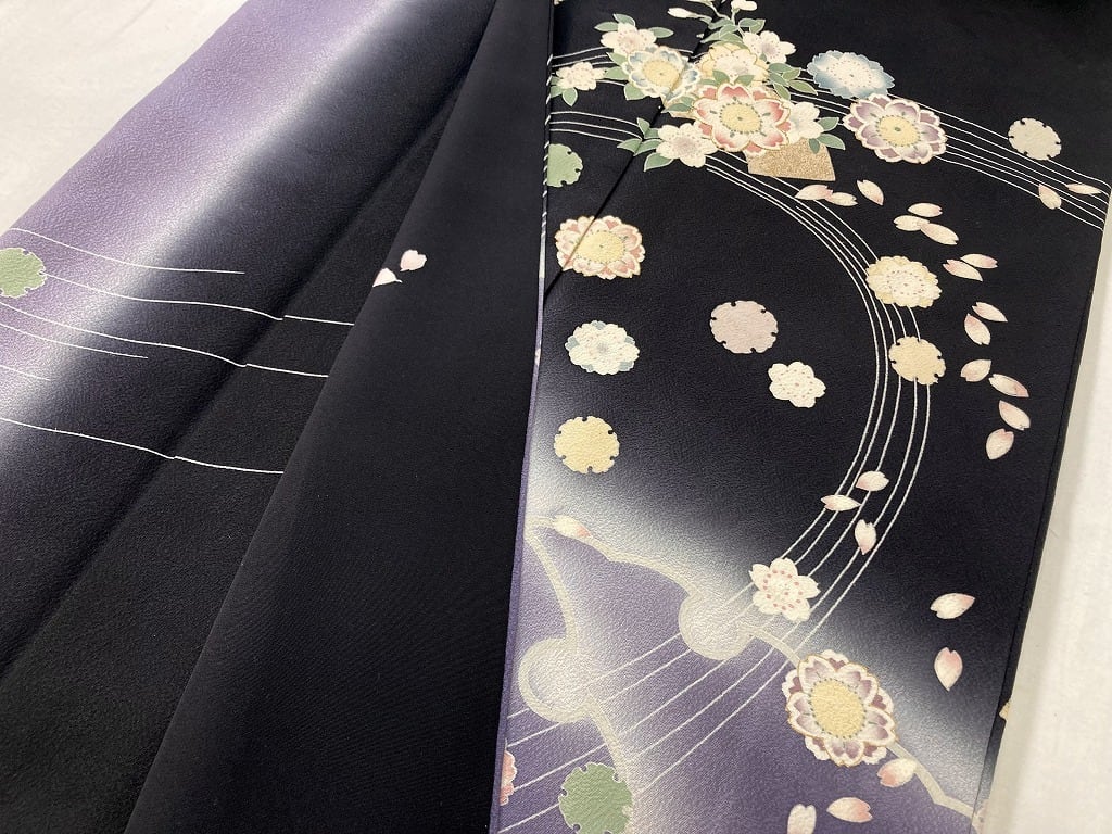 高級 訪問着 正絹 袷 藤色 パープル 刺繍 桜柄 駒刺繍 約80万円C＝並みの中古品