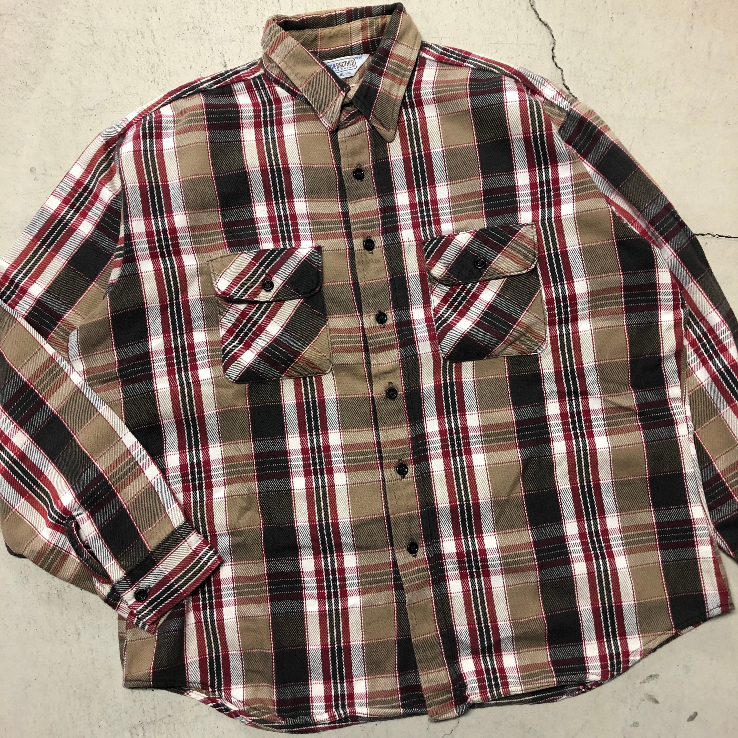 ⊕1980'S FIVE BROTHER BEIGE × RED FLANNEL CHECK SHIRT | safarionline