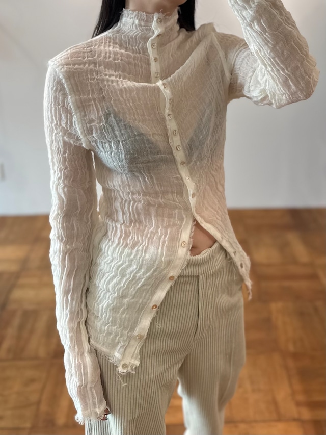ERiKOKATORi/EK11-1-4 wool linen gauze highneck top Ivory