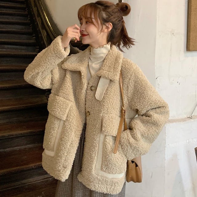 送料無料】ボアジャケット アウター ビッグシルエット パステルカラー