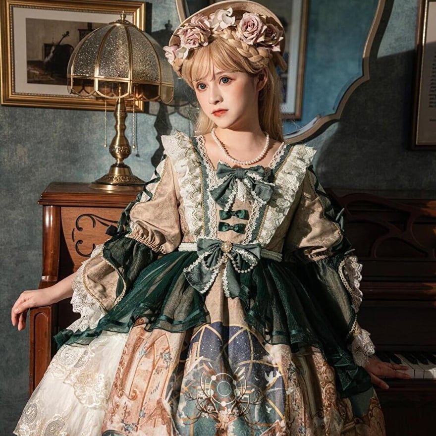 ロリータ スイートロリータ ドレス ミドル丈 リボン フリル レース