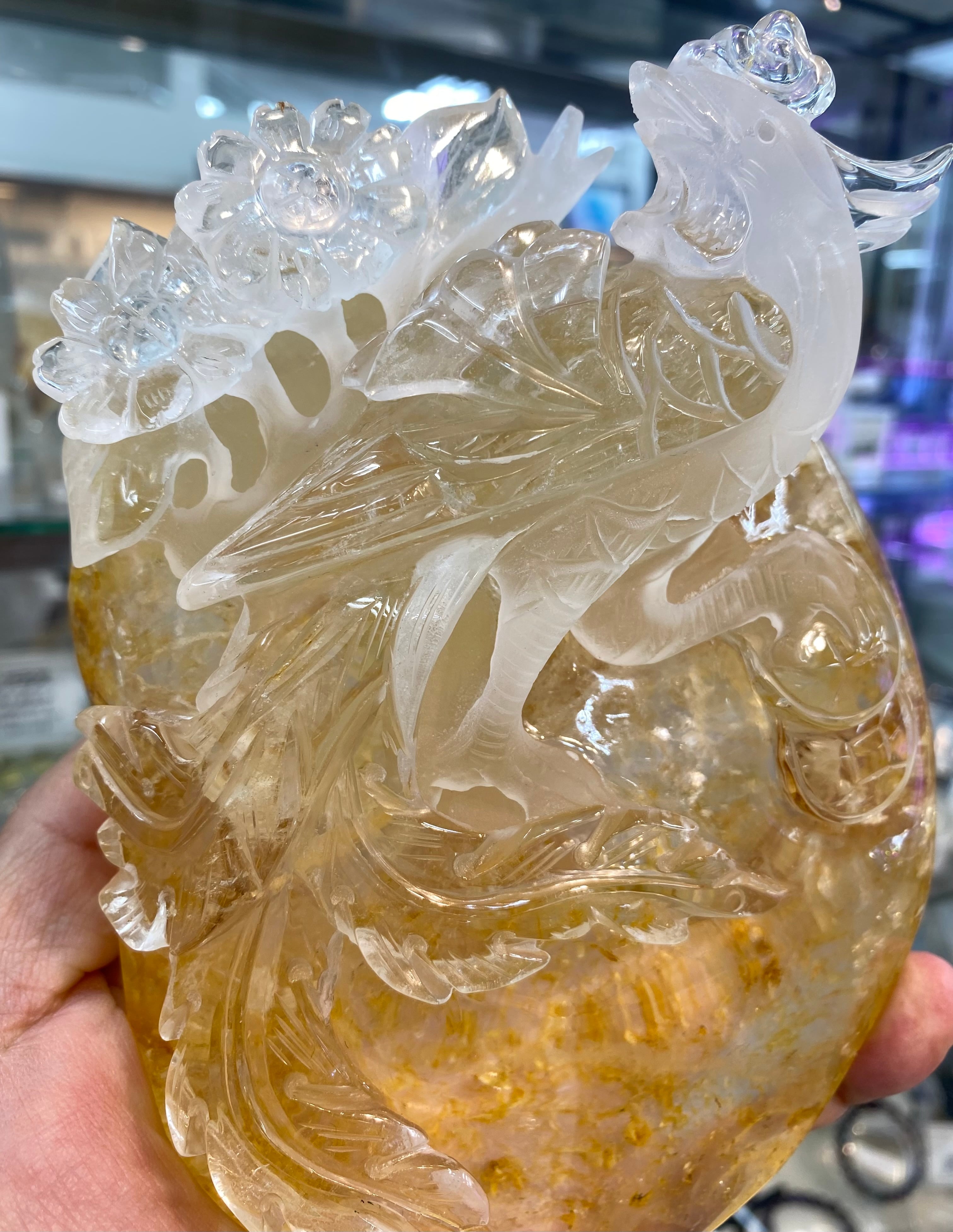 厳選 水晶鳳凰 透かし彫り水晶鳳凰 虹入り！ライモナイト入り水晶鳳凰