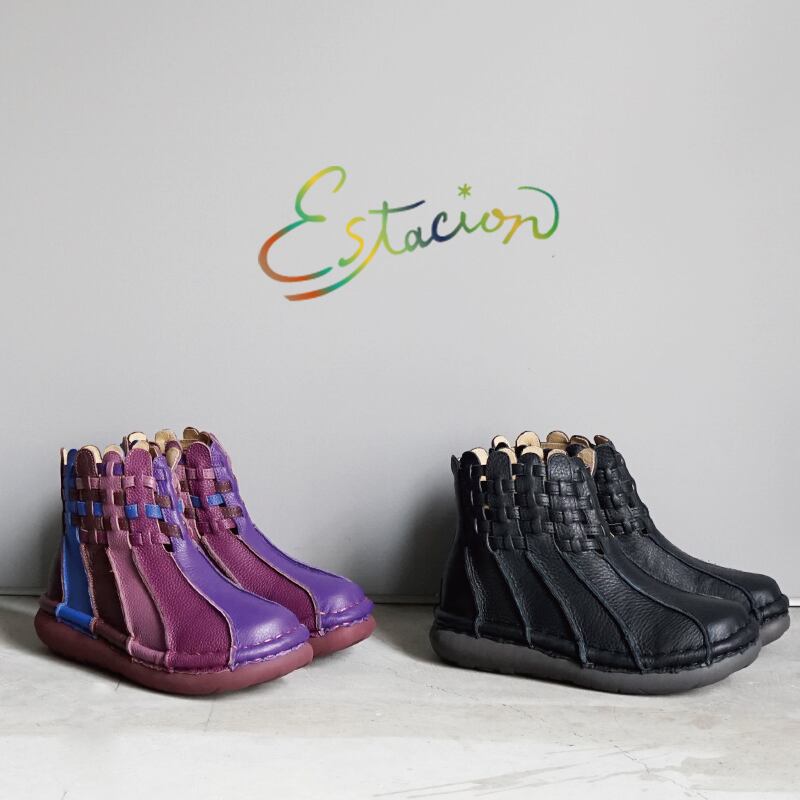 Estacion エスタシオン 編み込みレザーショートブーツ TG223 | CLAIR-U