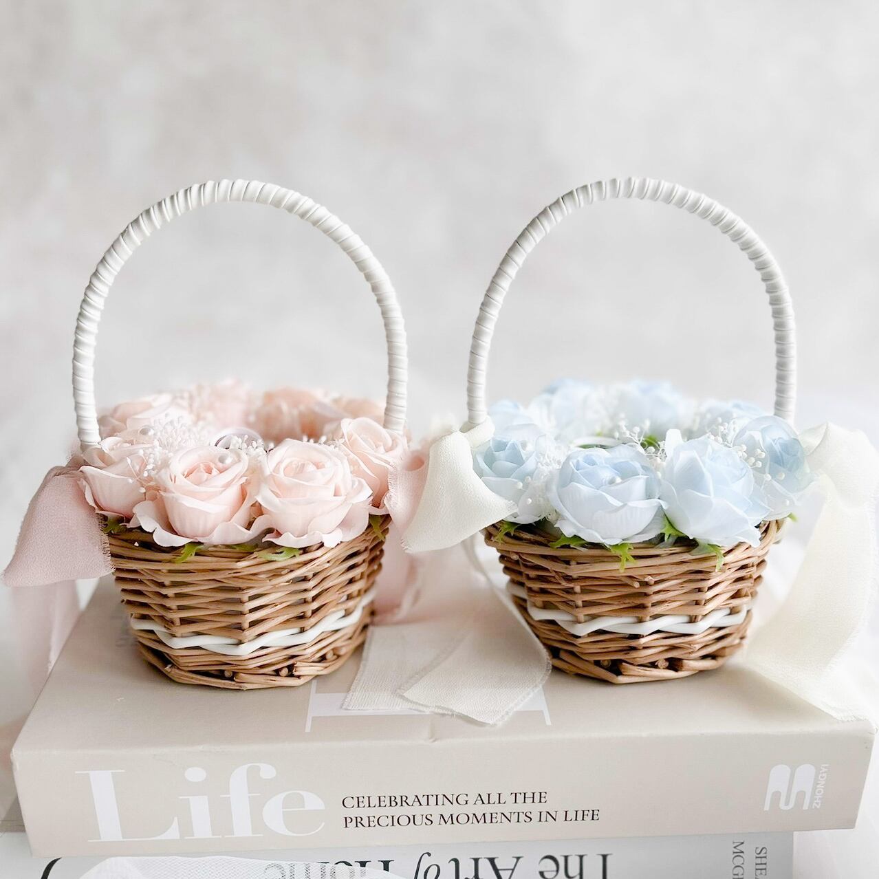 Pink blue rose ringpillow (2人用)