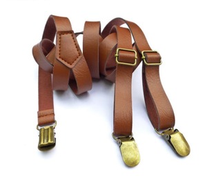 British retro style three clamp strap leather suspenders