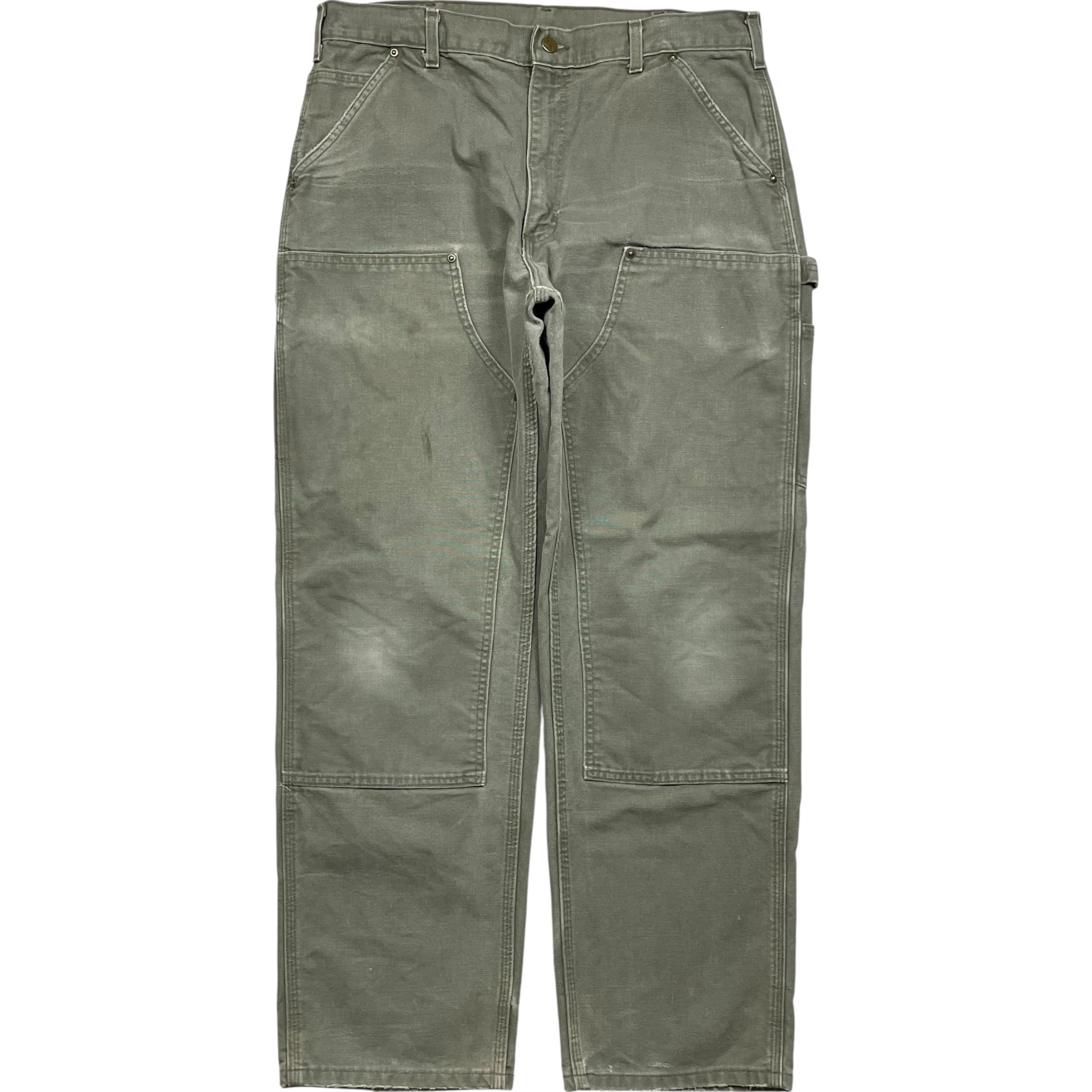 《実寸 W35 L31》 Carhartt カーハート ペインターパンツ ワークパンツ ダブルニー フェード ワンポイントロゴ モスグリーン no.9838