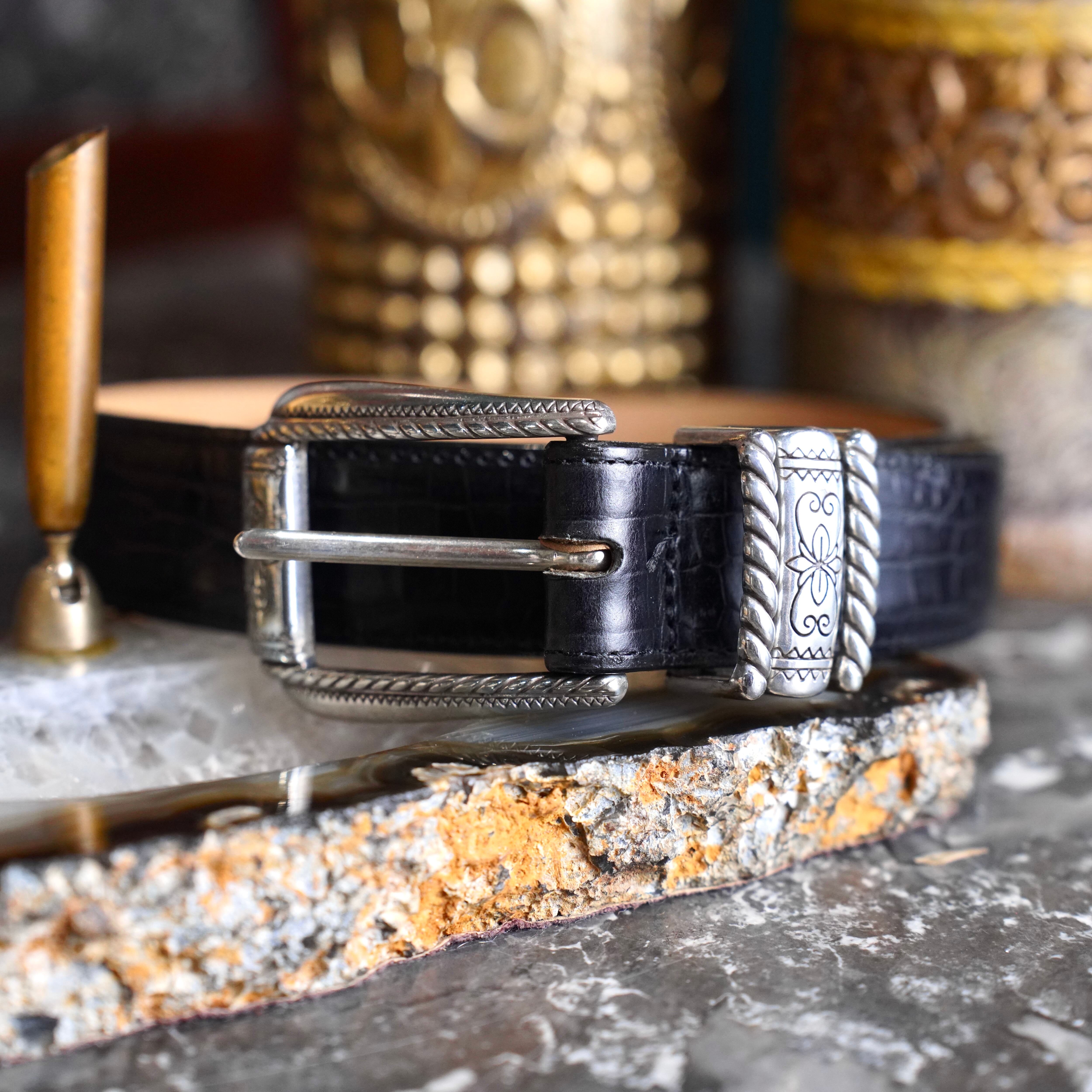 USA VINTAGE BRIGHTON METALWORK DESIGN CROCODILE EMBOSSED LEATHER