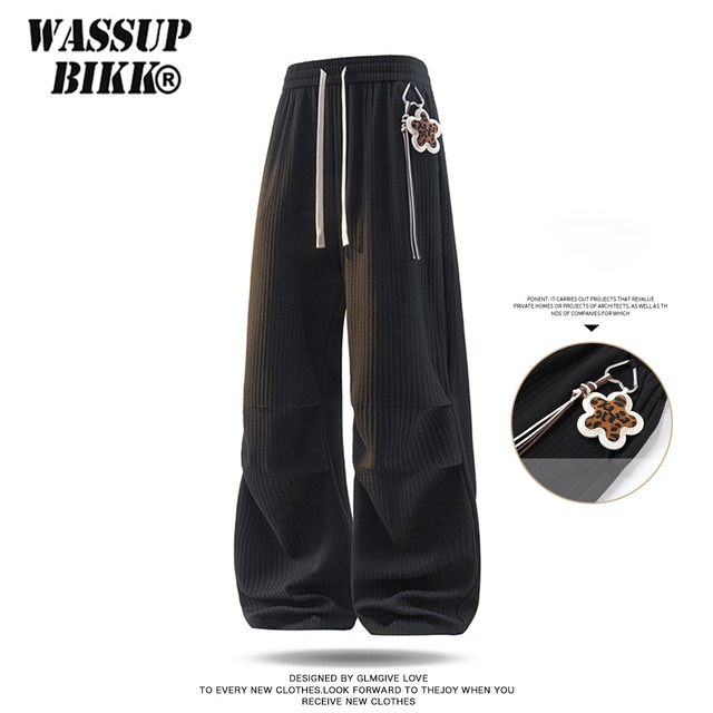 ♥動きやすいストレートパンツ!【WSシリーズ】★ズボン★ 2color 飾り物付き ユニセックス ボトムス