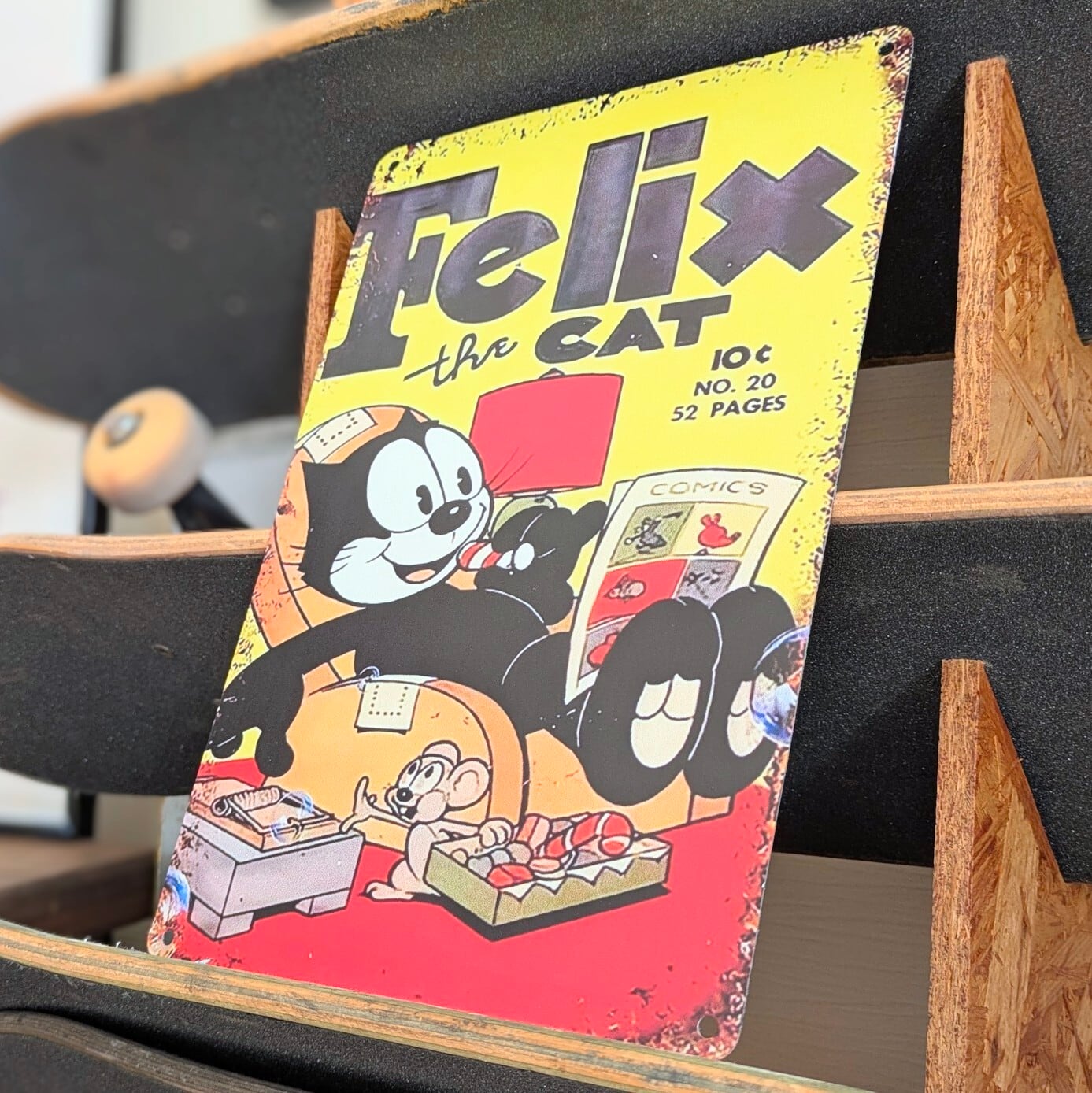 送料無料！ちょうどいいブリキ看板【 Felix the Cat / フェリックス / フィリックス】 METAL SIGN / メタルサイン / ブリキ看板 / サインボード / ビンテージ加工 〚アメリカン雑貨 アメトイ〛