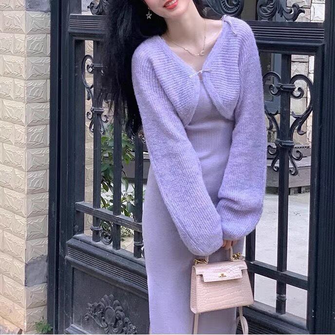 春 パステルカラーニットワンピース 2点セット Ib Sweet By Qoosilk