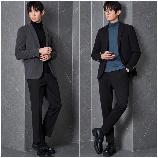 【予約販売】メンズ セットアップ スーツ 無地 シック スリム 男前 ブラック グレー ボタン シングル ジャケット パンツ セット セットアップ ビジネス 通勤 フォーマル パーティ 二次会 同窓会 結婚式 韓国 トレンド 大きいサイズ M/L/XL/2XL/3XL/4XL