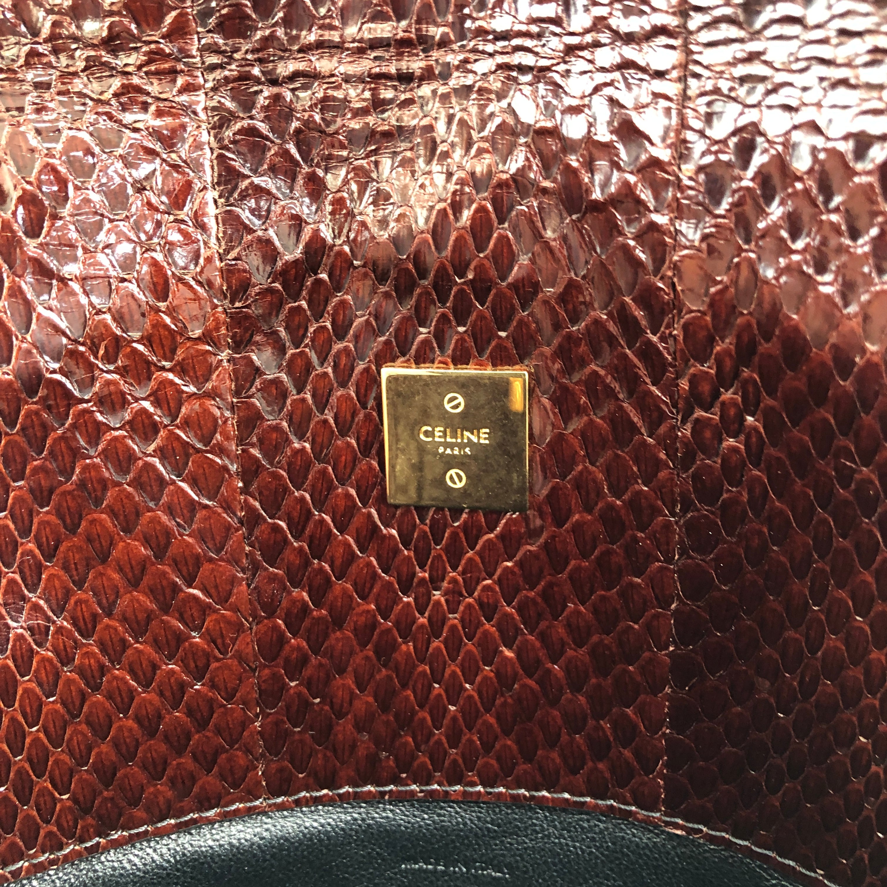 レア！ セリーヌ CELINE ハンドバッグ パイソン型押し ブラウン CELINE セリーヌ ハンドバッグ ブラウン レザー パイソン型押し