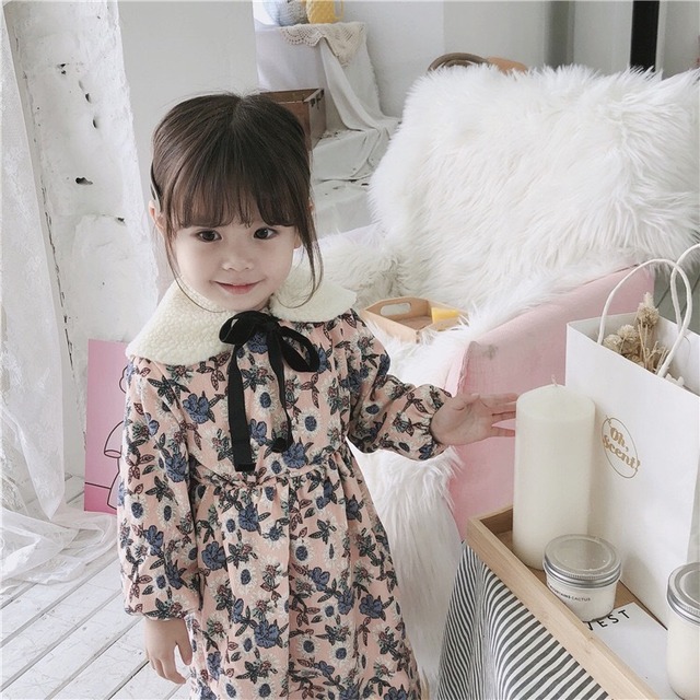 秋冬 裏起毛 花柄 ワンピース 男の子 女の子 Lovely Baby 80 130cm 子供服 可愛い キッズ Coolkids