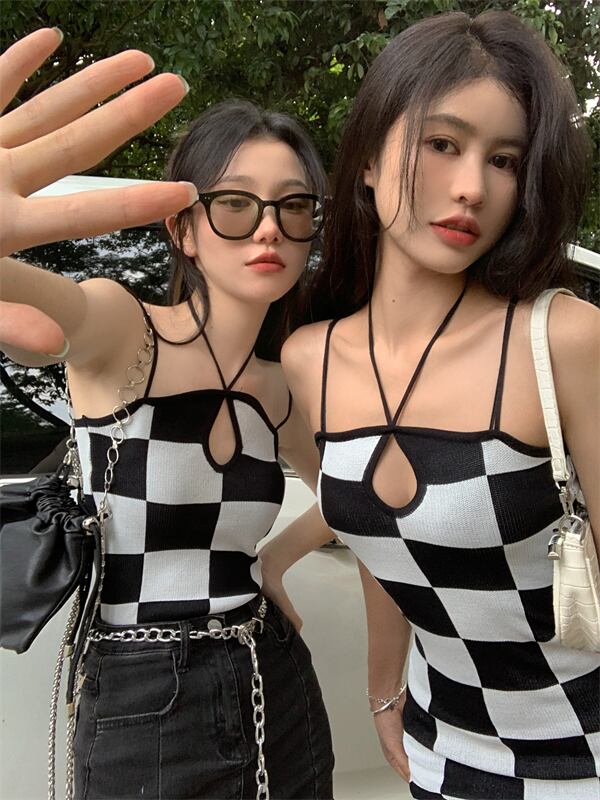 ショートサマーホルタースタンダード格子柄 レトロ 夏物 ガールズファッション95741250072