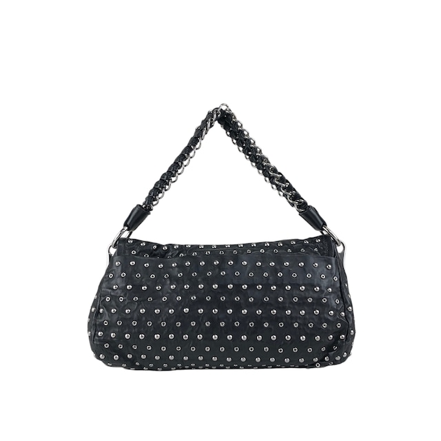 PRADA プラダ ショルダーバッグ ブラック プッシュロック レザー スタッズ セミショルダー vintage ヴィンテージ オールド mh4vuk