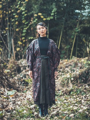 Japanese floral Long gown jacket / hn.no.o34 ロングガウンジャケット 着物リメイク