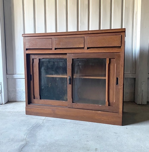 木味の引戸シェルフ[古家具]