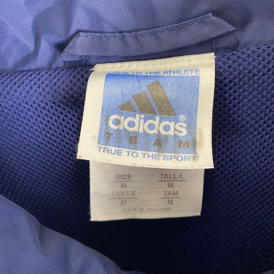 90s adidas チームロゴ 刺繍 3本ライン ナイロンジャケット 紺色 L