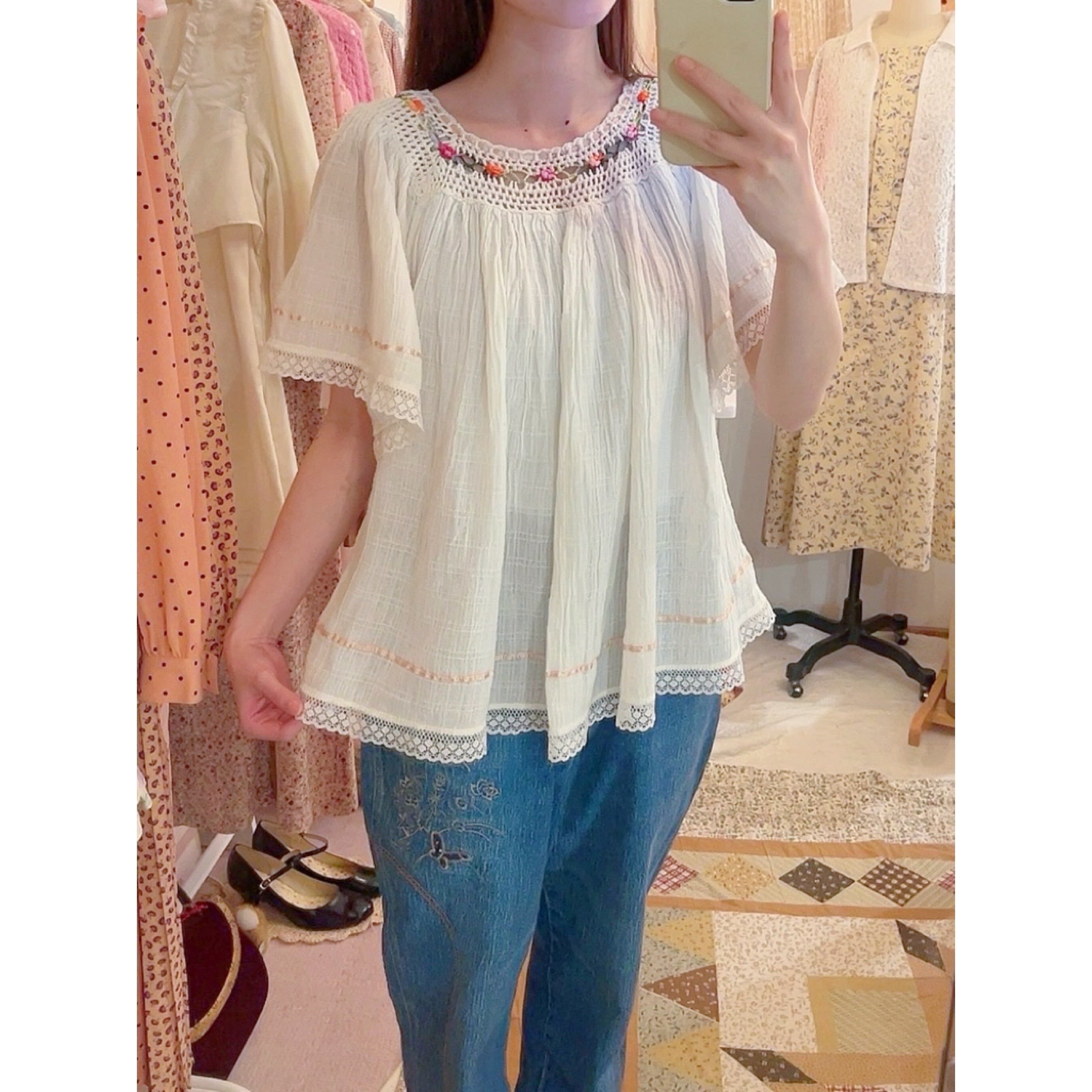 crochet ribbon bohemian blouse