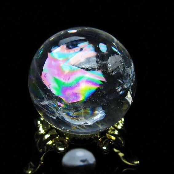 アイリスクォーツ 水晶 丸玉 虹入り 25mm スフィア 置物 水晶玉 一点物 141-7046