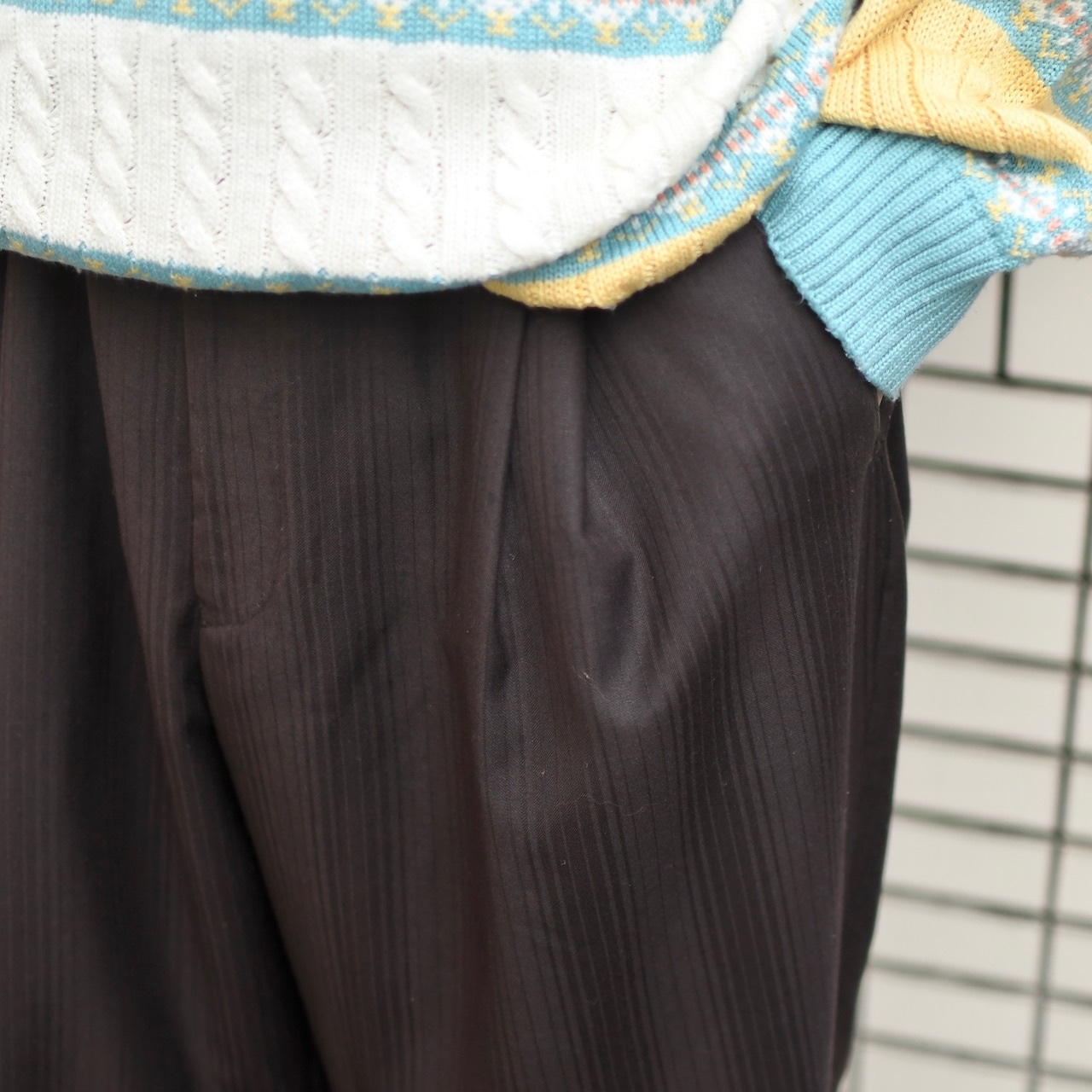 stripe wide slacks brown