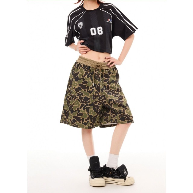 アーミーカモワイドスウェットハーフパンツ 2col R02508