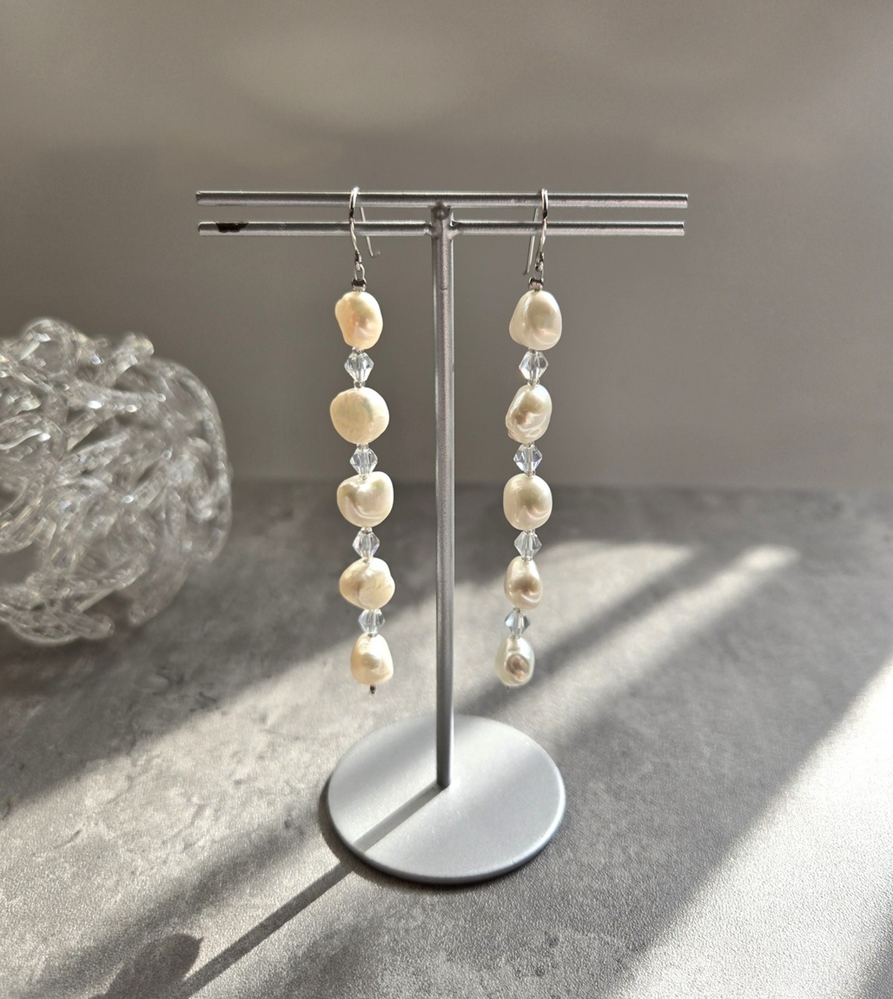 淡水パール 5連ぶら下がりピアス