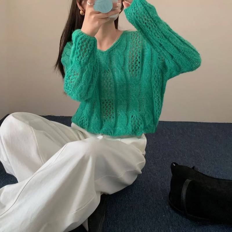 【tops】5色展開ニットトップス Q8155