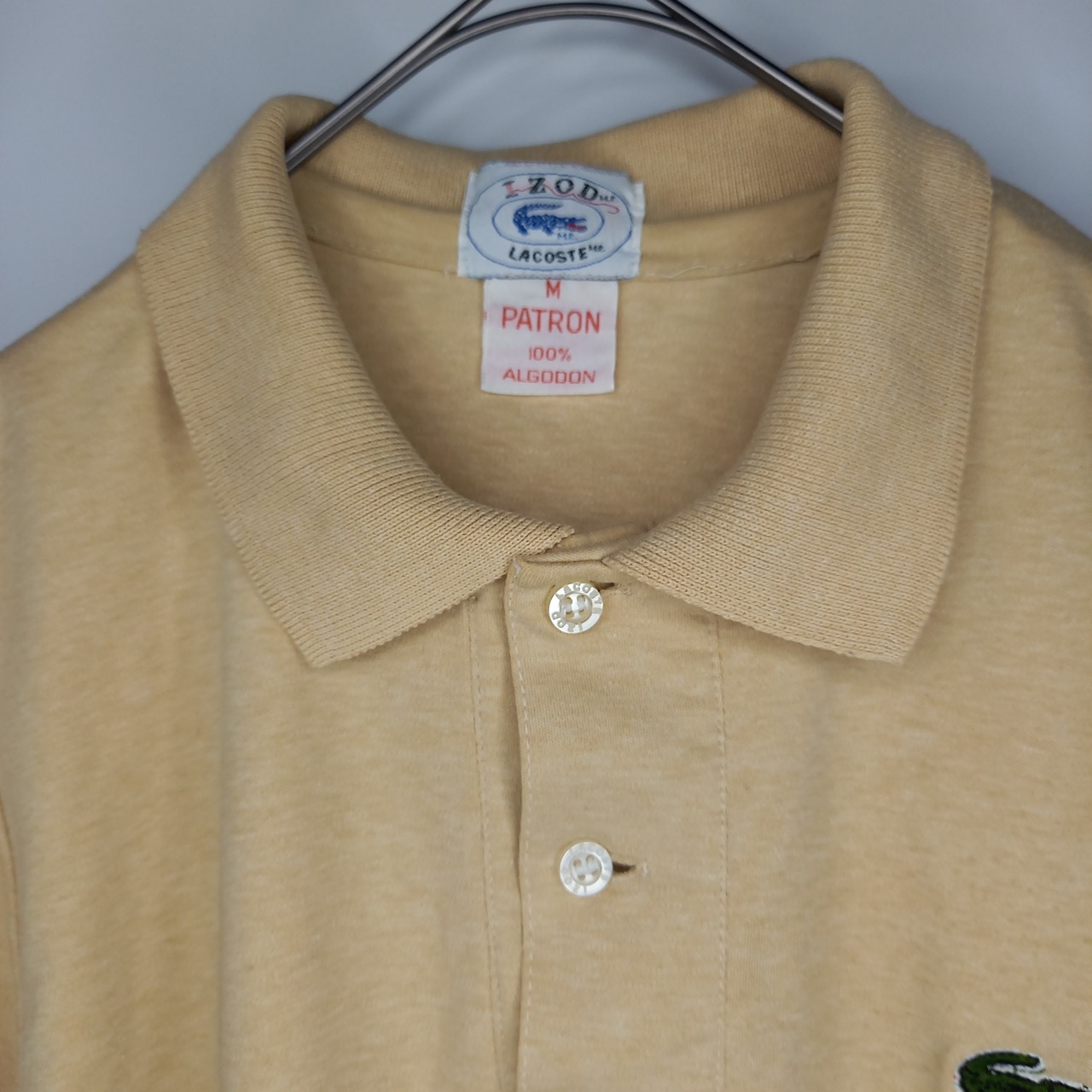 希少品　アイゾッド　ラコステ　ポロシャツ　半袖　刺繍ロゴ　クリーム　M