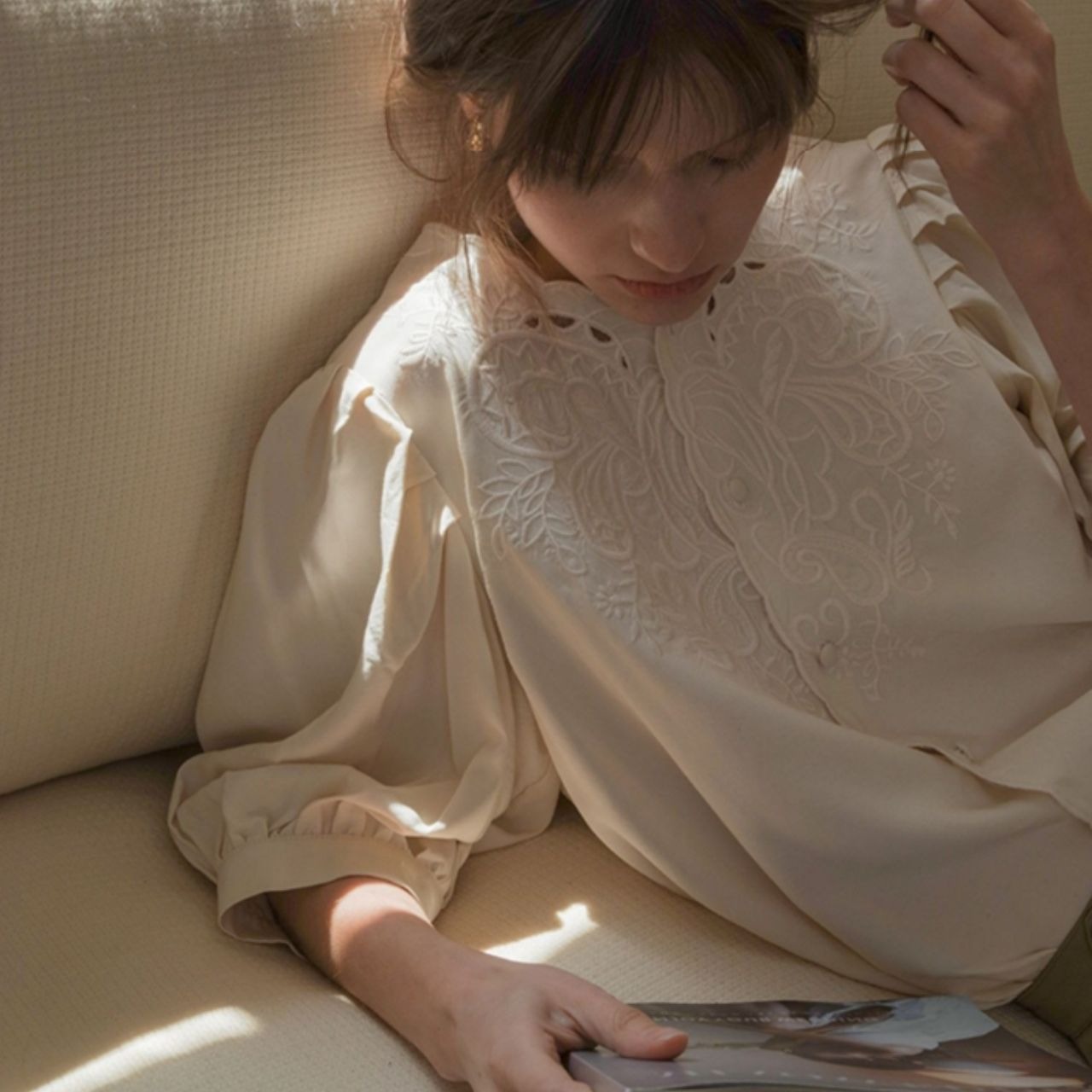 Marie Embroidered Puff Sleeve Blouse F0414