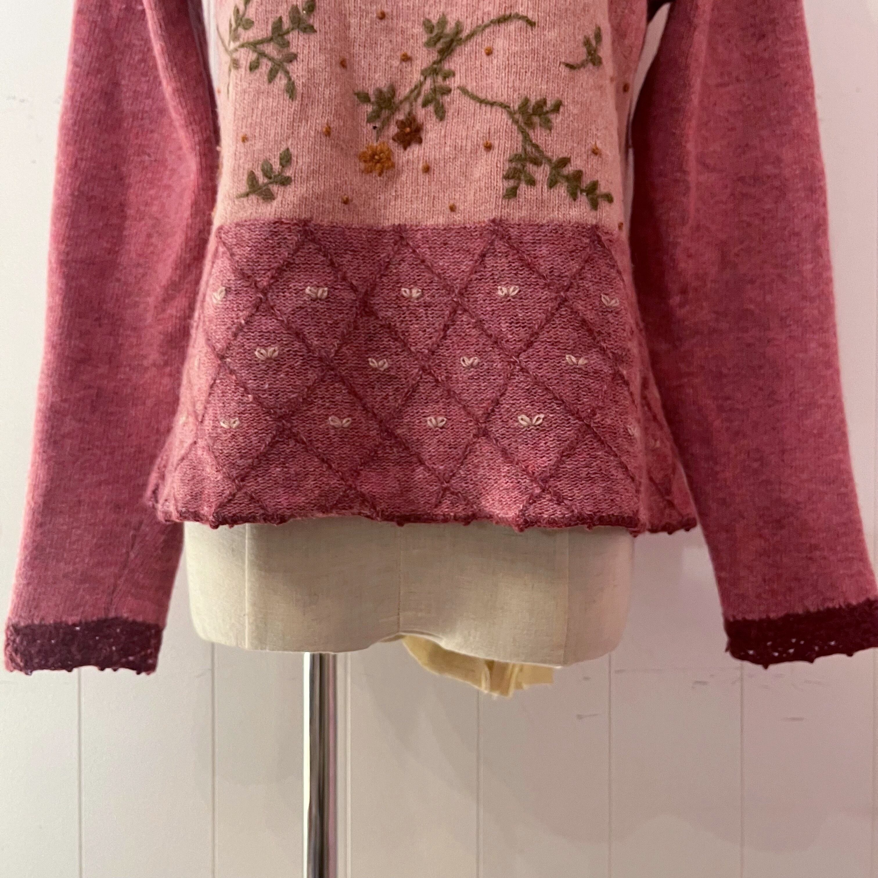 pink flower wool knit sweater