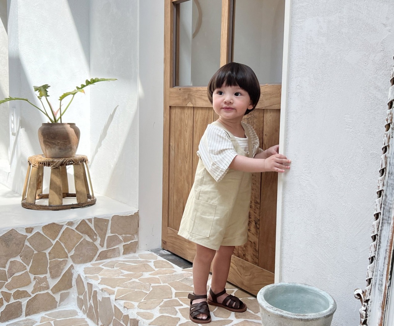 【Bebe nine】ナチュラルショートサロペット ベージュ 70〜80cm 24048 - 17