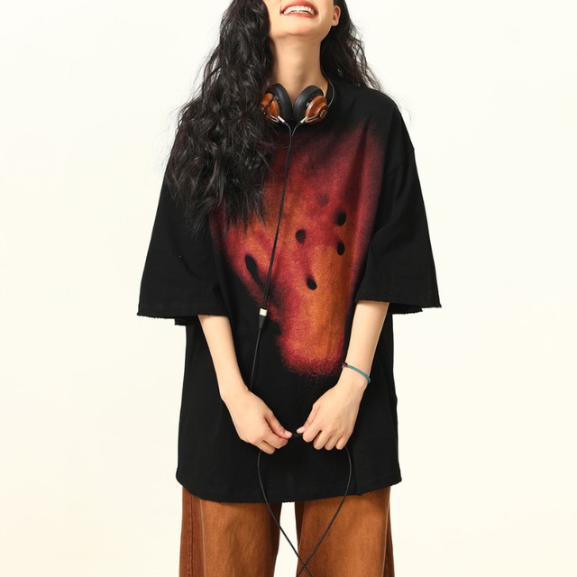 fire smoke print short sleeve tee　ファイアスモークプリント半袖ティー　J1132