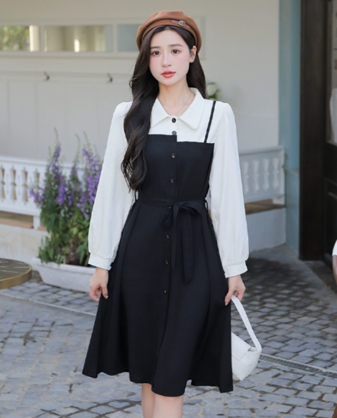 黒 半袖ロングワンピース かぐれドット柄 半袖ロングワンピース黒