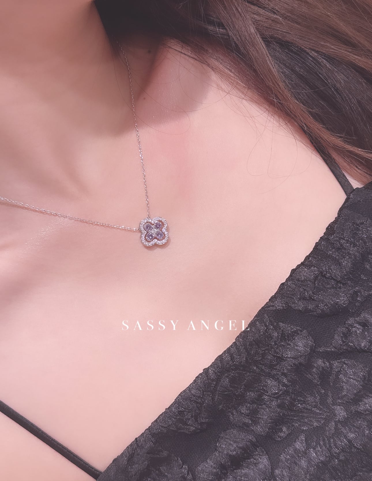 clover flower necklace purple [237] | SASSY ANGEL