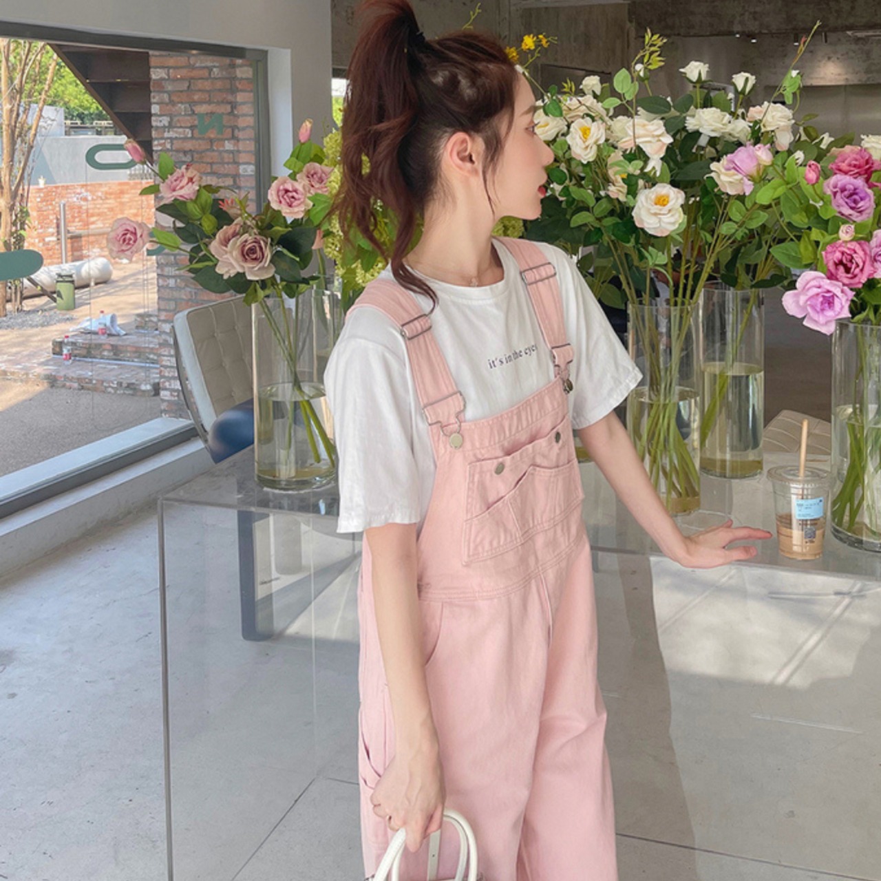 Pink Denim Overalls 5002