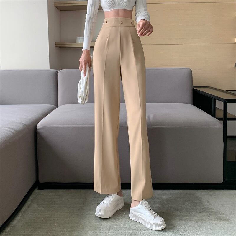 ハイウェストカジュアルパンツ サマー薄手ルーズ 夏物 ブラックストロベリース82834683549