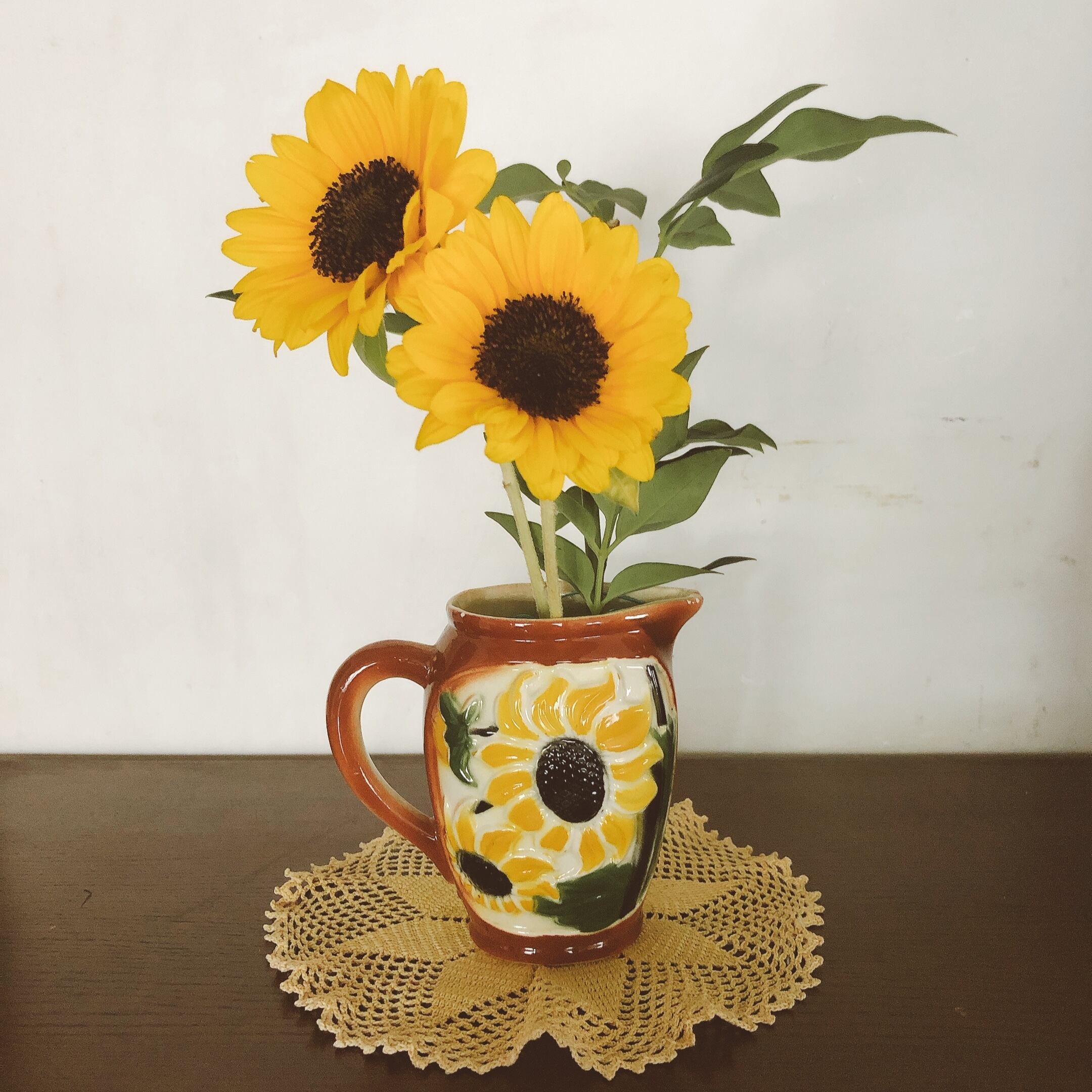 アンティーク ひまわり柄 花瓶 ピッチャー 入園入学祝い