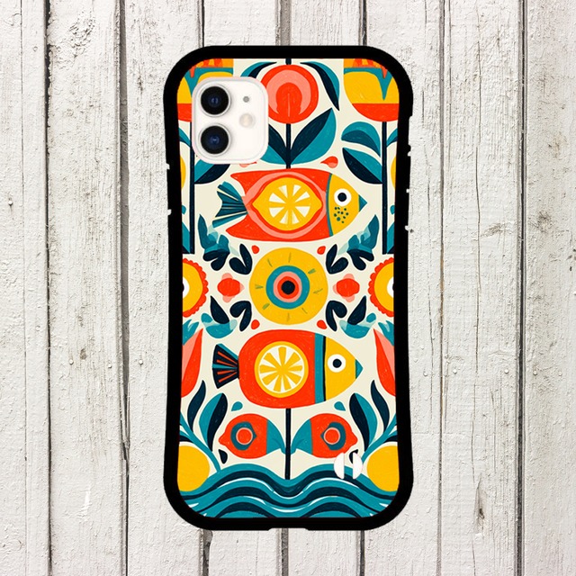 受注生産 iPhoneケース 太陽と波のカラフル民芸柄｜フォークアート PSYF047B