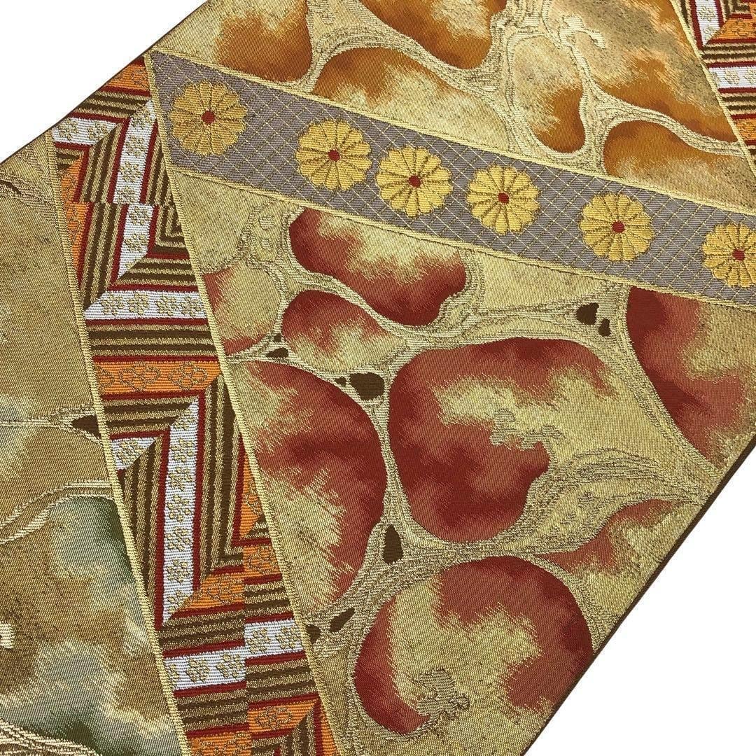 袋帯 北出工房 北出与三郎 花模様 菊 唐金色 O-3493 | リユース着物  