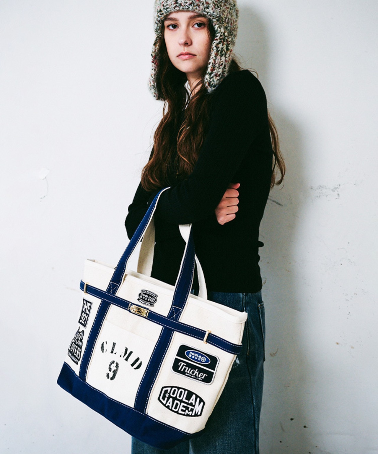 【直営限定ITEM】マルチワッペンターンロックトートバッグ TYPE-H (IVORY/NAVY)　CQ-48515H