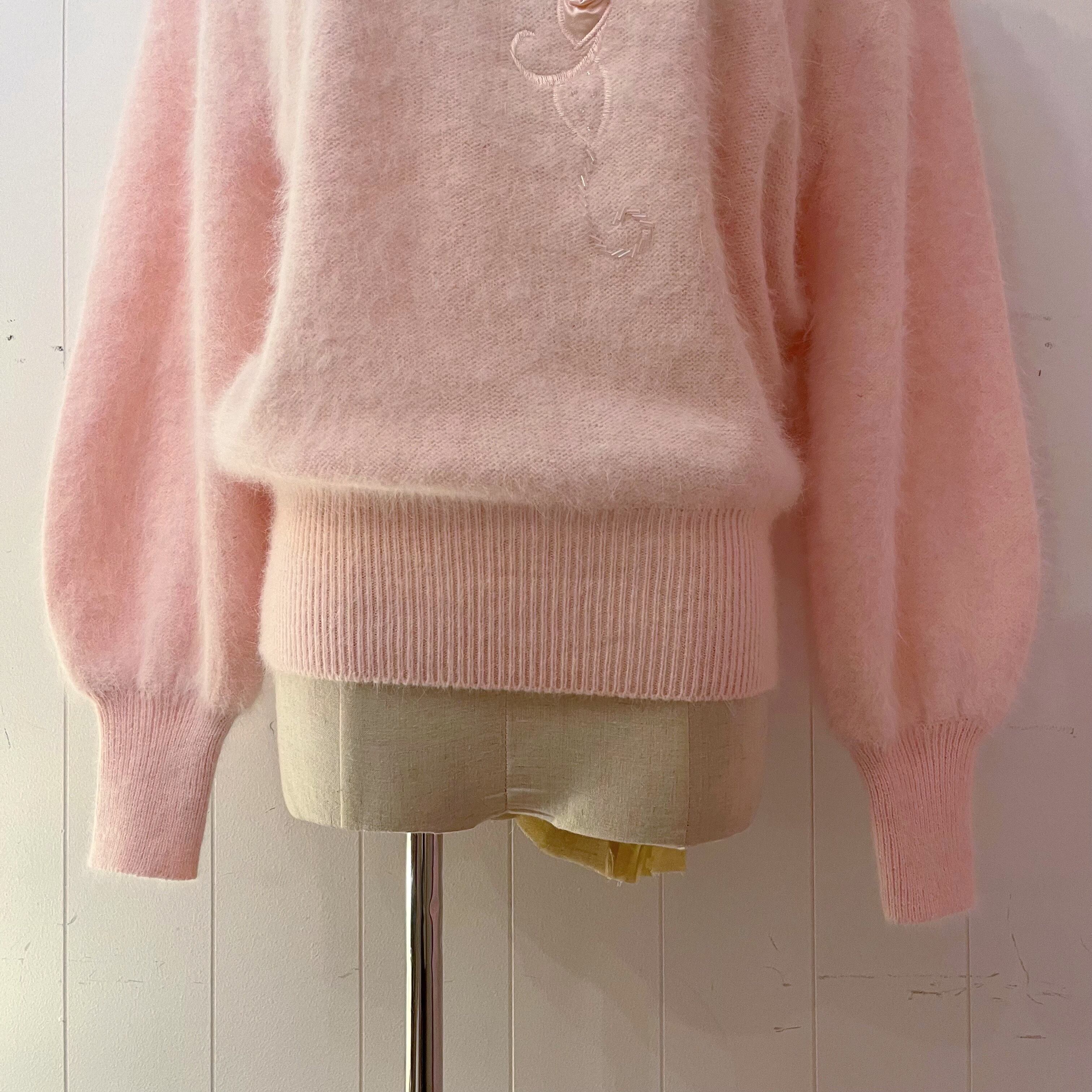 flower beads pink knit sweater