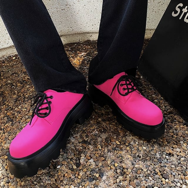 【予約販売】ローファー メンズ ピンク 差し色 ビッグシルエット ゴツ底 厚底 靴 ブラック 黒 お洒落 韓国 トレンド カジュアル 24cm/24.5cm/25cm/25.5cm/26cm/26.5cm