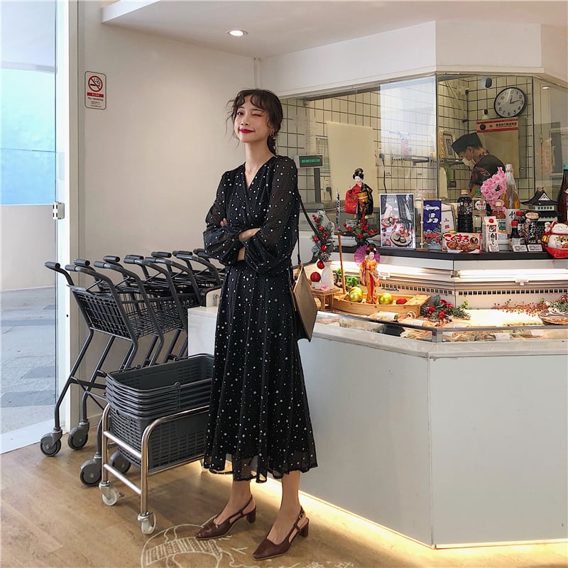 ワンピース 星柄 長袖 大人かわいい ラブリー ロング シースルー