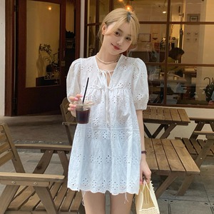 【韓国通販 dgo】middle-length puff sleeve white tunic（B1057）