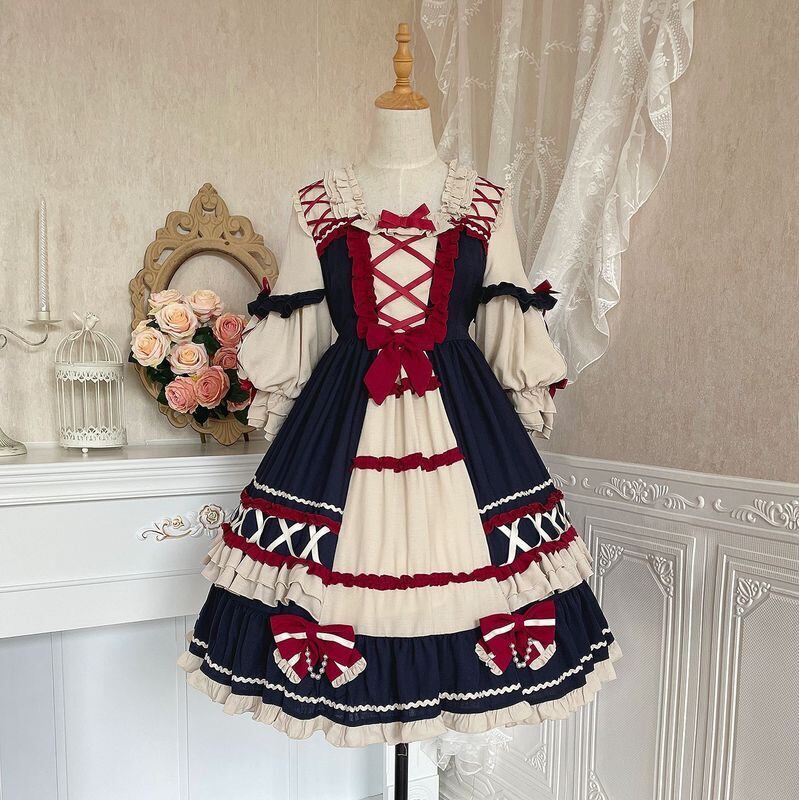 ロリータ】ボリュームドレス フリル編み上げリボン ワンピース | ANY BLACK
