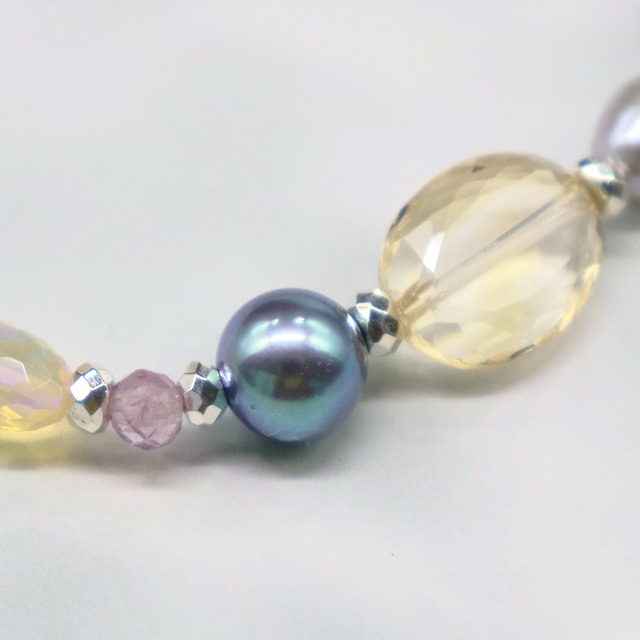 【ONLINE SHOP限定】【Mermaid Teardrops】亀甲天珠×パール×ピンクサファイヤ×アコヤパール ブレスレット