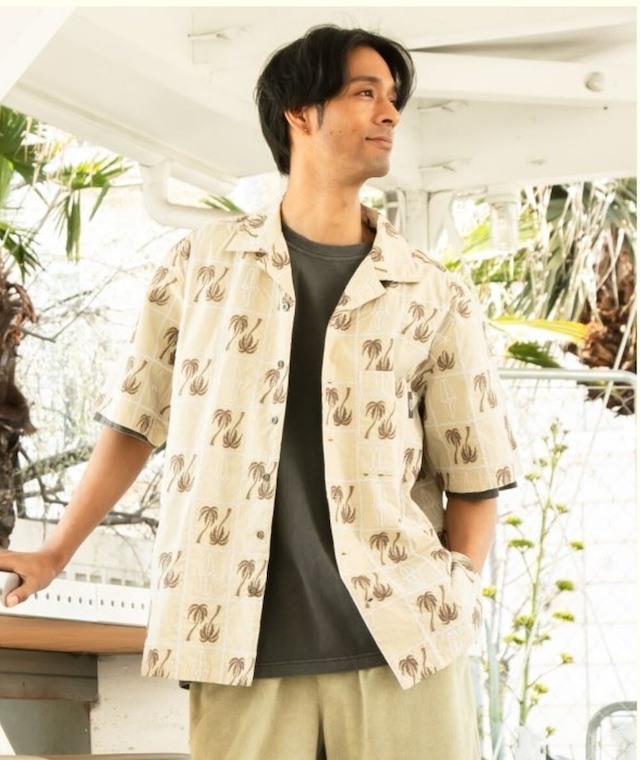 新品✨アイナロア MENS SHIRTS BEIGE ONE SIZE PARM TREE & SURF BOARD