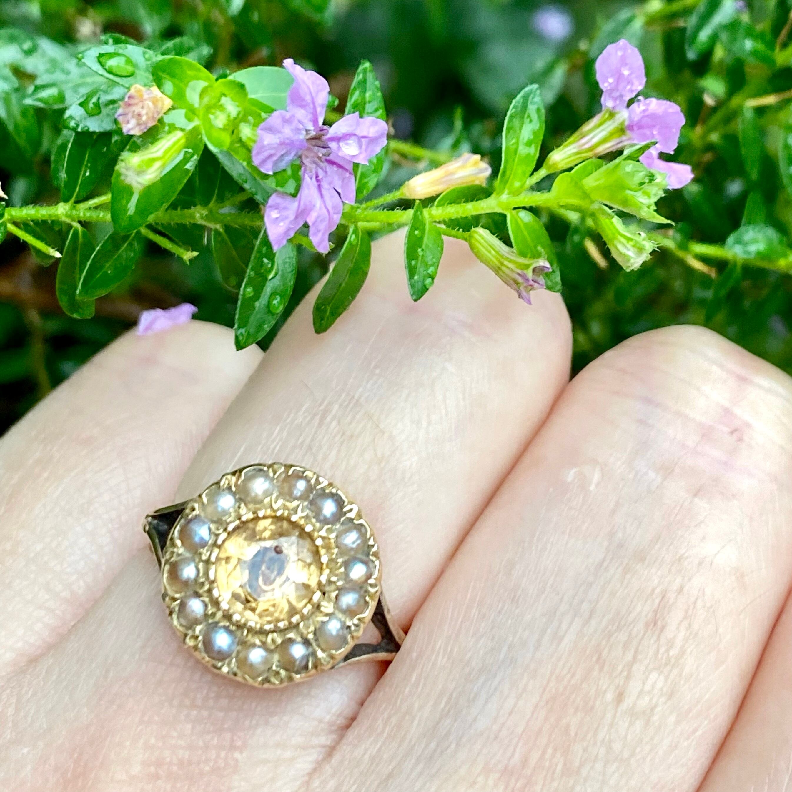 イギリス 19世紀頃 シトリンとシードパールのフラワーリング